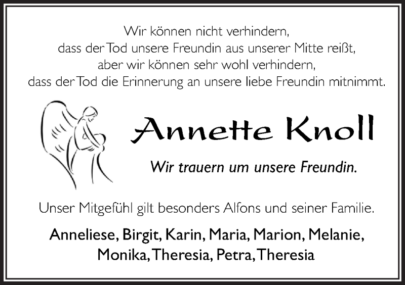  Traueranzeige für Annette Knoll vom 19.06.2021 aus Neue Osnabrücker Zeitung GmbH & Co. KG