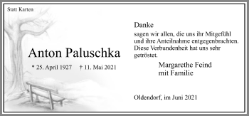 Traueranzeige von Anton Paluschka von Neue Osnabrücker Zeitung GmbH & Co. KG