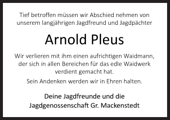 Traueranzeige von Arnold Pleus von Neue Osnabrücker Zeitung GmbH & Co. KG