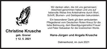 Traueranzeige von Christine Krusche von Neue Osnabrücker Zeitung GmbH & Co. KG