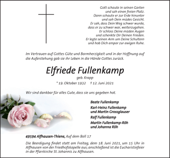 Traueranzeige von Elfriede Fullenkamp von Neue Osnabrücker Zeitung GmbH & Co. KG