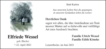 Traueranzeige von Elfriede Wessel von Neue Osnabrücker Zeitung GmbH & Co. KG