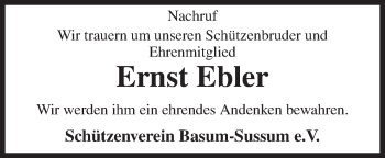 Traueranzeige von Ernst Ebler von Neue Osnabrücker Zeitung GmbH & Co. KG