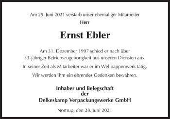 Traueranzeige von Ernst Ebler von Neue Osnabrücker Zeitung GmbH & Co. KG