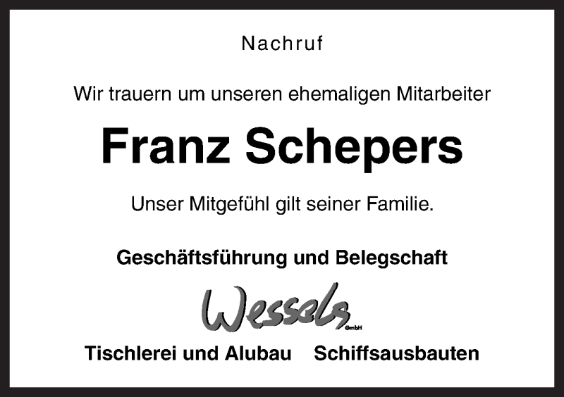  Traueranzeige für Franz Schepers vom 23.06.2021 aus Neue Osnabrücker Zeitung GmbH & Co. KG