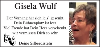 Traueranzeige von Gisela Wulf von Neue Osnabrücker Zeitung GmbH & Co. KG