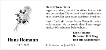 Traueranzeige von Hans Homann von Neue Osnabrücker Zeitung GmbH & Co. KG