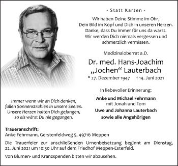 Traueranzeige von Hans-Joachim Lauterbach von Neue Osnabrücker Zeitung GmbH & Co. KG