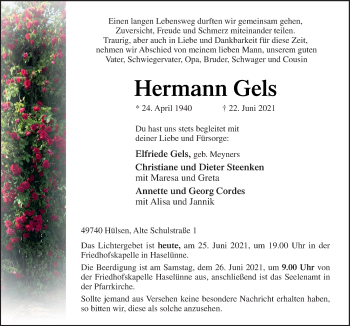 Traueranzeige von Hermann Gels von Neue Osnabrücker Zeitung GmbH & Co. KG
