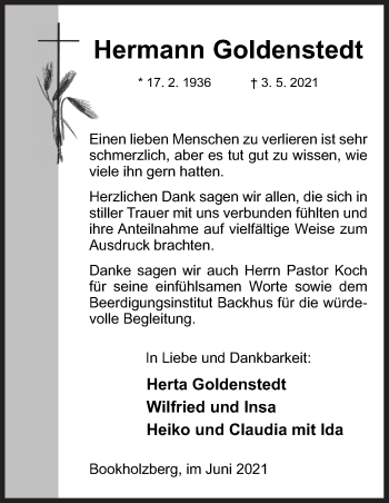 Traueranzeige von Hermann Goldenstedt von Neue Osnabrücker Zeitung GmbH & Co. KG