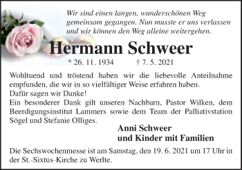 Traueranzeige von Hermann Schweer von Neue Osnabrücker Zeitung GmbH & Co. KG