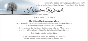 Traueranzeige von Hermine Wessels von Neue Osnabrücker Zeitung GmbH & Co. KG