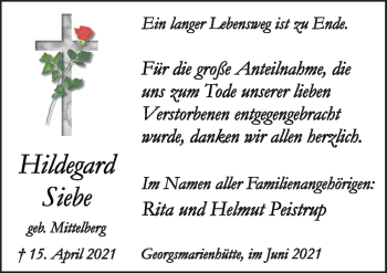 Traueranzeige von Hildegard Siebe von Neue Osnabrücker Zeitung GmbH & Co. KG