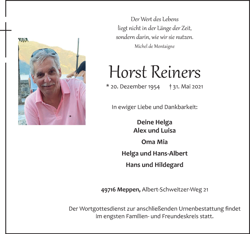  Traueranzeige für Horst Reiners vom 05.06.2021 aus Neue Osnabrücker Zeitung GmbH & Co. KG