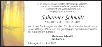 Traueranzeige von Johannes Schmidt von Neue Osnabrücker Zeitung GmbH & Co. KG