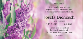 Traueranzeige von Josefa Dienesch von Neue Osnabrücker Zeitung GmbH & Co. KG