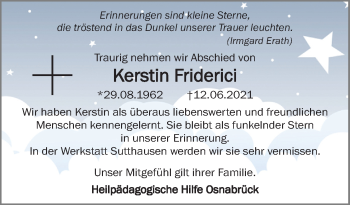 Traueranzeige von Kerstin Friderici von Neue Osnabrücker Zeitung GmbH & Co. KG