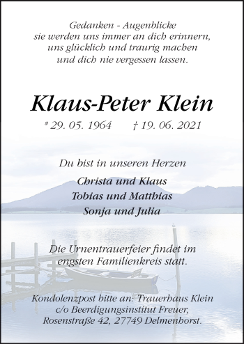 Traueranzeige von Klaus-Peter Klein von Neue Osnabrücker Zeitung GmbH & Co. KG