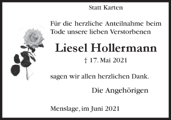 Traueranzeige von Liesel Hollermann von Neue Osnabrücker Zeitung GmbH & Co. KG