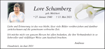 Traueranzeige von Lore Schamberg von Neue Osnabrücker Zeitung GmbH & Co. KG