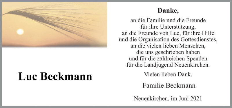  Traueranzeige für Luc Beckmann vom 26.06.2021 aus Neue Osnabrücker Zeitung GmbH & Co. KG