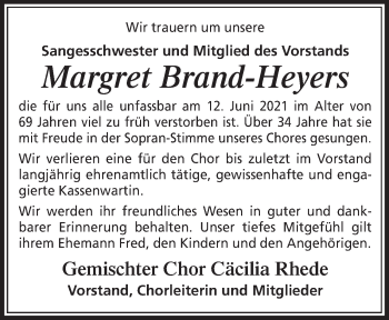 Traueranzeige von Margret Brand-Heyers von Neue Osnabrücker Zeitung GmbH & Co. KG