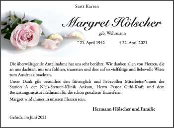 Traueranzeige von Margret Hölscher von Neue Osnabrücker Zeitung GmbH & Co. KG