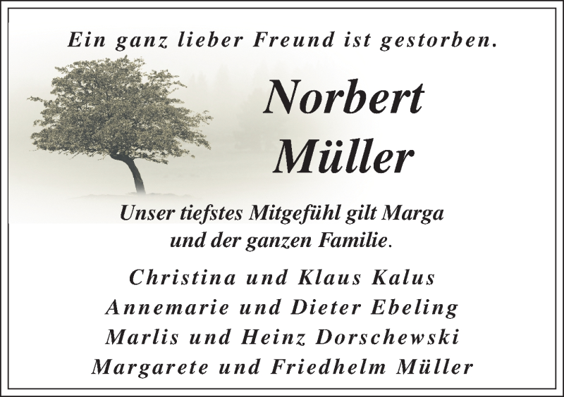  Traueranzeige für Norbert Müller vom 12.06.2021 aus Neue Osnabrücker Zeitung GmbH & Co. KG