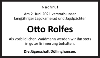 Traueranzeige von Otto Rolfes von Neue Osnabrücker Zeitung GmbH & Co. KG
