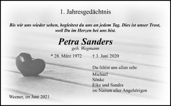 Traueranzeige von Petra Sanders von Neue Osnabrücker Zeitung GmbH & Co. KG