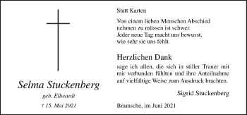 Traueranzeige von Selma Stuckenberg von Neue Osnabrücker Zeitung GmbH & Co. KG
