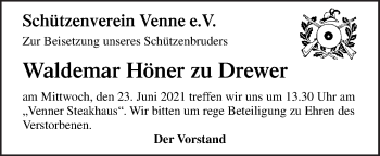 Traueranzeige von Waldemar Höner zu Drewer von Neue Osnabrücker Zeitung GmbH & Co. KG