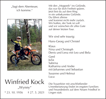 Traueranzeige von Winfried Kock von Neue Osnabrücker Zeitung GmbH & Co. KG