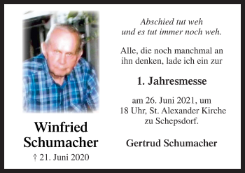 Traueranzeige von Winfried Schumacher von Neue Osnabrücker Zeitung GmbH & Co. KG