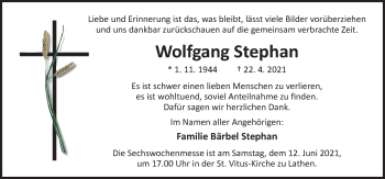 Traueranzeige von Wolfgang Stephan von Neue Osnabrücker Zeitung GmbH & Co. KG