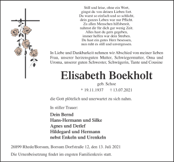 Traueranzeige von Elisabeth Boekholt von Neue Osnabrücker Zeitung GmbH & Co. KG