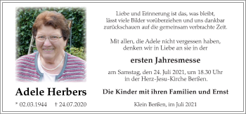 Traueranzeige von Adele Herbers von Neue Osnabrücker Zeitung GmbH & Co. KG