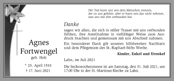 Traueranzeige von Agnes Fortwengel von Neue Osnabrücker Zeitung GmbH & Co. KG