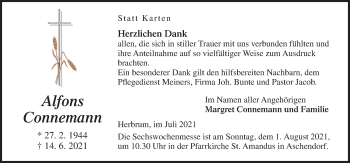 Traueranzeige von Alfons Connemann von Neue Osnabrücker Zeitung GmbH & Co. KG