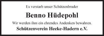 Traueranzeige von Benno Hüdepohl von Neue Osnabrücker Zeitung GmbH & Co. KG