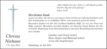 Traueranzeige von Christa Niehaus von Neue Osnabrücker Zeitung GmbH & Co. KG