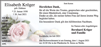 Traueranzeige von Elisabeth Kröger von Neue Osnabrücker Zeitung GmbH & Co. KG