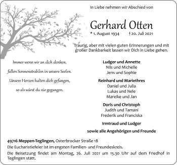 Traueranzeige von fGerhard Otten von Neue Osnabrücker Zeitung GmbH & Co. KG