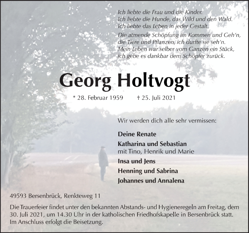  Traueranzeige für Georg Holtvogt vom 28.07.2021 aus Neue Osnabrücker Zeitung GmbH & Co. KG
