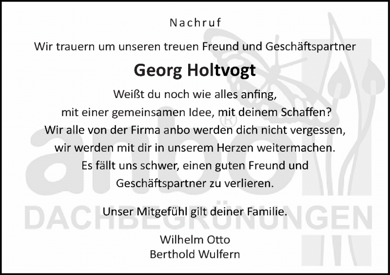 Traueranzeige für Georg Holtvogt vom 30.07.2021 aus Neue Osnabrücker Zeitung GmbH & Co. KG