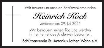 Traueranzeige von Heinrich Kock von Neue Osnabrücker Zeitung GmbH & Co. KG