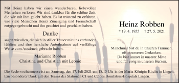 Traueranzeige von Heinz Robben von Neue Osnabrücker Zeitung GmbH & Co. KG