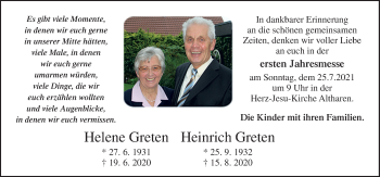 Traueranzeige von Helene und Heinrich Greten von Neue Osnabrücker Zeitung GmbH & Co. KG