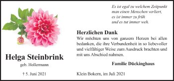 Traueranzeige von Helga Steinbrink von Neue Osnabrücker Zeitung GmbH & Co. KG