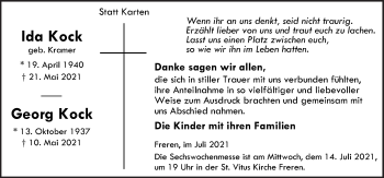 Traueranzeige von Ida und Georg Kock von Neue Osnabrücker Zeitung GmbH & Co. KG